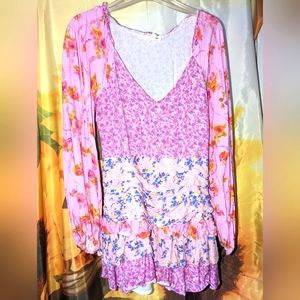 Pink Ripple Floral Ruffled Dress M